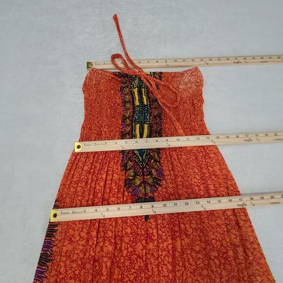 Advance Apparel Vintage women's sundress strapless orange One Size beachy boho - Picture 5 of 9